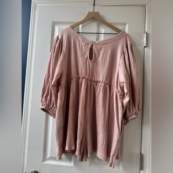 Anthropologie MABLE ROSE COLOR ROMPER PEASANT SLEEVES DEEP POCKETS nwot - Picture 6 of 8